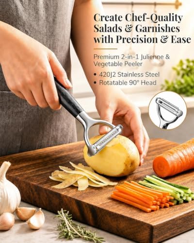 Julienne Peeler Vegetable Peeler, 2-Pack 2-in-1 Dual-Blade Y Peelers