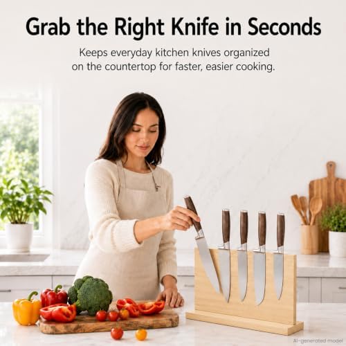THMINS Wooden Magnetic Knife Holder, 16 x 9 Inch Countertop Knife Block