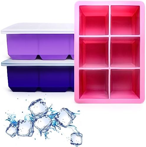 Excnorm Silicone Ice Cube Trays, 3‑Pack Large Square Molds with Lid