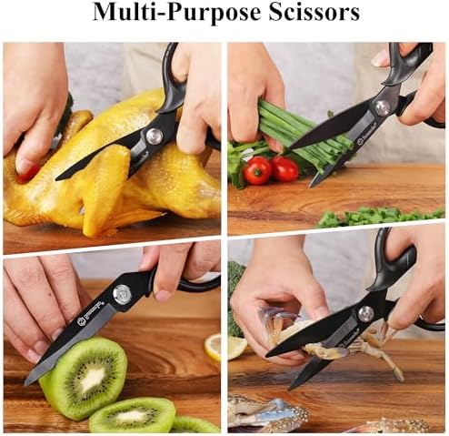 Sunnecko Kitchen Scissors All Purpose Heavy Duty Scissors Titanium Coated, Kitchen Shears for Food, Micro Serrated with Detachable Blades