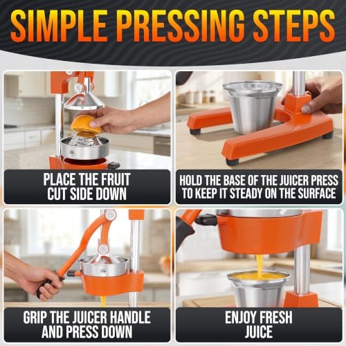 Cast Iron Juicer Hand Press, Heavy-Duty Squeezer (Orange)
