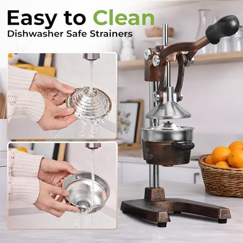 Zulay Kitchen Cast Iron Juicer - Heavy Duty Orange Juicer with Detachable Strainers for Easy Cleaning, Citrus Press for Citrus Fruits, Perfect for Bartenders, Juice Lovers & Health Enthusiasts