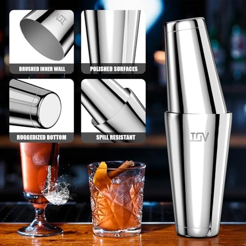 IOV Boston Cocktail Shaker Set, 18oz & 28oz Stainless Steel Weighted Shaker Tins, Metal Martini Drink Mixer for Bartending, Professional Bar Tools with Cocktail Recipe Guide