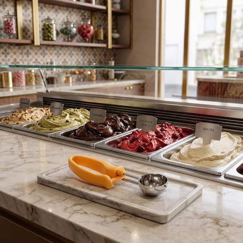 Restaurantware Comfy Grip 2 Ounce Gelato Scoop 1 Ambidextrous Ice Cream Scoop - Built-In Blade Bright Handle Yellow Stainless Steel Cookie Dough Scoop Comfortable Grip For All Ingredients