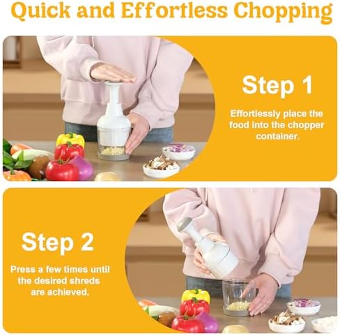 Food Chopper with Container, 360-Degree Blades, Dishwasher Safe, White
