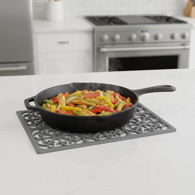 GASARÉ, Extra Large, Thick, Silicone Trivet for Hot Dishes, Pots, and Pans, Heat Resistant Mat for Countertop, Hot Pad for Kitchen, Easy to Clean, 16 x 12 x 3/8 Inches, Gray