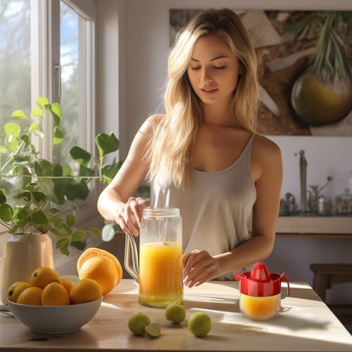 Glass Lemon Juicer, Orange, Grapefuit Manual Squeezer, Small Citrus Juicer, Extractor Manual Hand with Handle and Pour Spout, BPA Free and Lead-Free Heavyweight Crystal Clear Glass 10.1oz (Green)