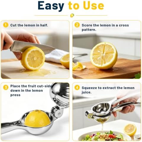 Manual Lemon Squeezer,Heavy Duty Metal Lime Squeezer with Hinged Handle Hand Press Juicer Easy Cleaning for Lemon Lime and Citrus Fruit Silver