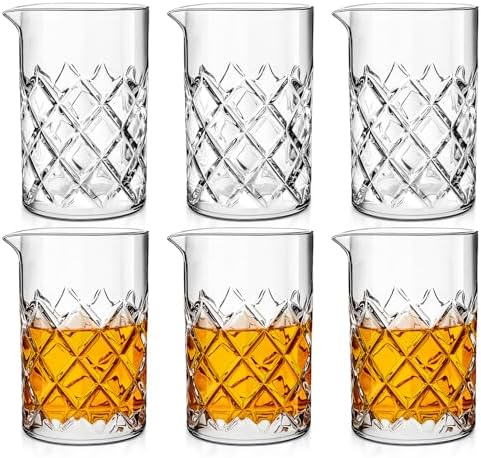 Dandat 6 Pcs 24 oz Cocktail Mixing Glass Thick Base Stirring Glass, Grid