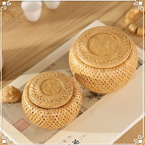 Handmade Weaving Garlic Keeper for Counter, Vintage Bamboo Garlic Storage Container, Ventilated Freshness Garlic Bowl(Medium)