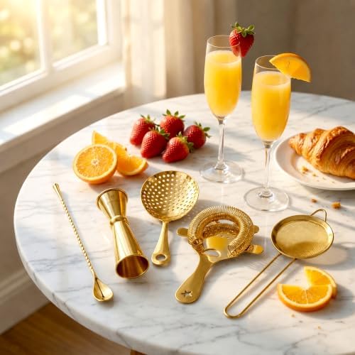 Homestia 5 Pcs Cocktail Strainer Set, Stainless Steel Bar Tools Set, Gold