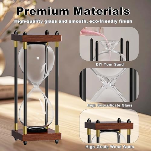 Empty Hourglass Fillable, Wooden Frame DIY Sand Timer, 10 Inch Large Unity Sand Hourglass for Wedding Ceremony Set, Without Sand Clock, Antique Hour Glass Sandglass for Desk Home Office Decor