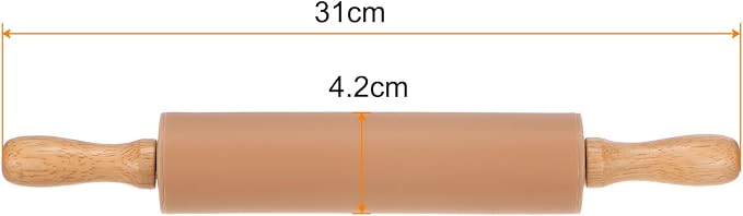 HARFINGTON 2pcs Silicone Rolling Pins for Baking 12.2 Inch Non-Stick Silicone Surface Wooden Handle Rolling Pin Small Roller Playdough Rolling Pins for Fondant Kitchen Dough Pizza, Brown