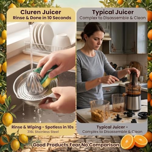 316L Stainless Steel Lemon Squeezer, Heavy Duty Citrus Juicer Manual Hand Press, Bowl Strainer Combo, Juicer Squeezer for Orange Lime, Kitchen Camping RV Juice Extractor