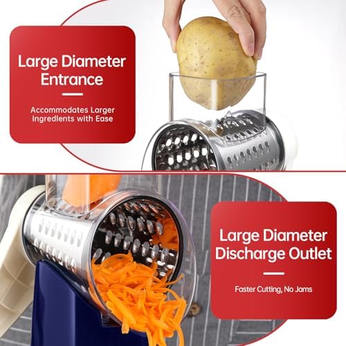 Rotary Hand Crank Cheese Grater,Cheese Shredder Vegetable Slicer(Blue)