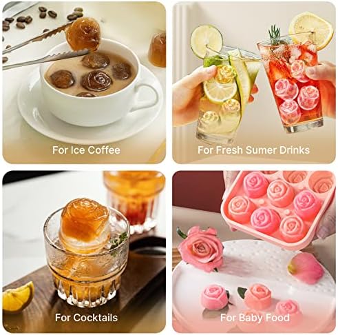 MEETRUE Rose Ice Cube Tray, Rose Shaped Silicone Ice Mold Making 9 x 1.2'' Ice Cubes for the Freezer, Novelty Drink Tray for Chilled Cocktails Juice Drink