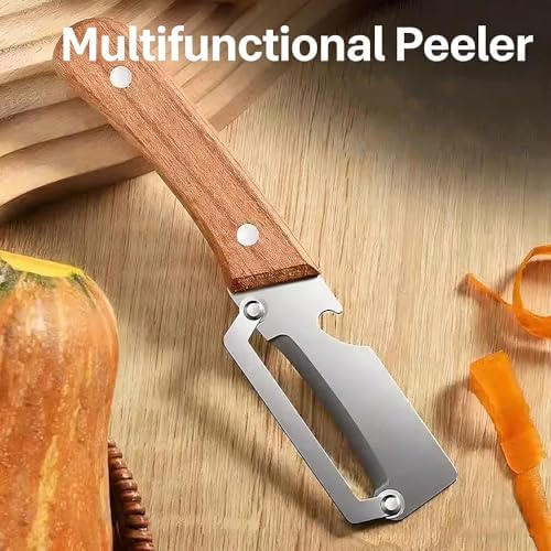Vegetable Peeler Zero Snag Wooden Peeler, Stainless Steel Kitchen Peeler with Open Blade, No Clog Smooth Peeling, Fruit and Vegetable Peeler with Wooden Handle (1 Pc)
