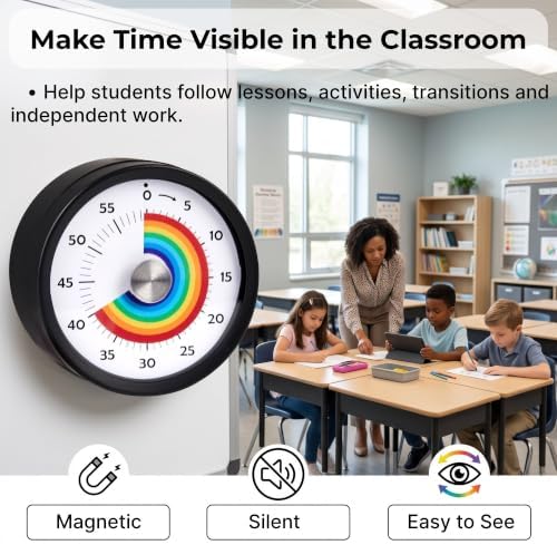 Searon Magnetic Visual Timer, 60‑Minute Rainbow Countdown Dial (Black)