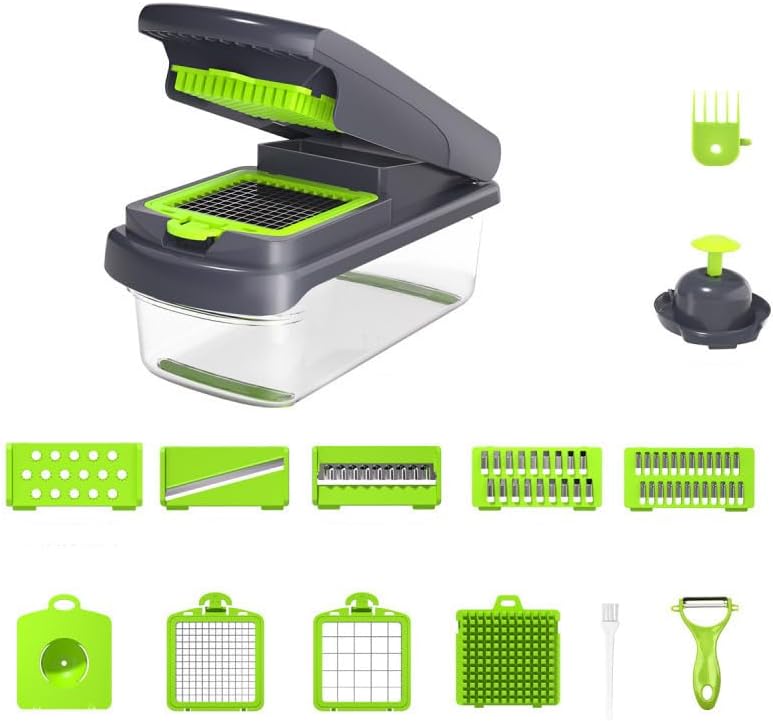 15-in-1 Manual Vegetable Chopper Slicer, Onion Potato Fruit Cutter with Detachable Drain Container & Safe Hand Guard