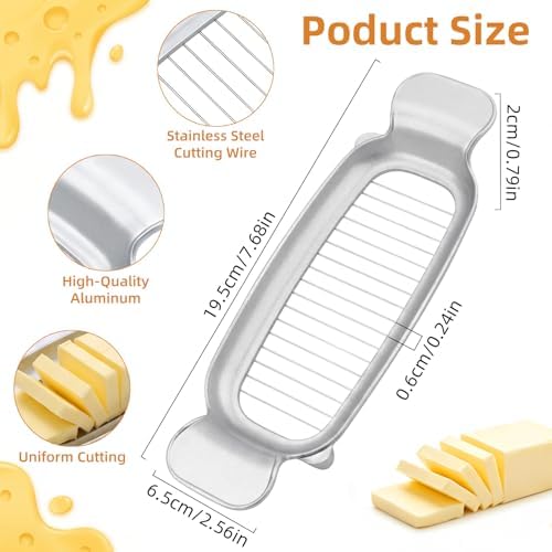 Butter & Cheese Slice Cutter - Stainless Steel Multipurpose Butter and Cheese Cutter Slicer for Evenly Slicing Butter Blocks, Cheeses, Eggs, Non-Stick，Compact & Portable for Home, BBQ, Camping
