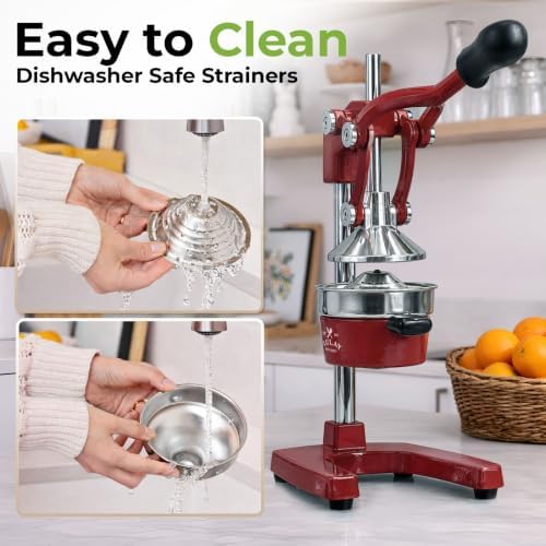 Zulay Kitchen Cast Iron Juicer - Heavy Duty Orange Juicer with Detachable Strainers for Easy Cleaning, Citrus Press for Citrus Fruits, Perfect for Bartenders, Juice Lovers & Health Enthusiasts
