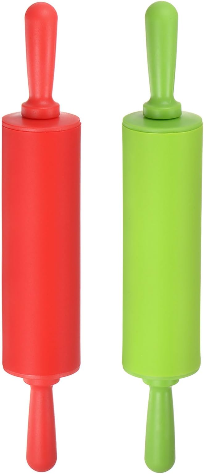 HARFINGTON Silicone Rolling Pins for Baking 12 Inch Non Stick Rolling Pin Small Roller Playdough Rolling Pins for Dough Pizza Pastry Fondant Kitchen, Red & Green