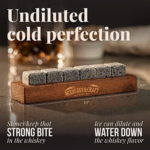 Mixology & Craft Whiskey Stones - Cube-Shaped Granite Chilling Whiskey Rocks Set of 6, Whiskey Gifts for Men and Christmas Stocking Stuffers - Ivory White