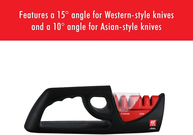 ZWILLING 4-Stage Pull Through Knife Sharpener | Manual Kitchen Sharpener with Coarse and Fine Ceramic Rods, Non-Slip Ergonomic Design for Western and Asian Knives
