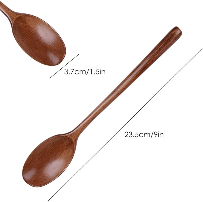 8 Pieces Wood Soup Spoons, DaKuan Wooden Ladle Spoon Set for Cooking Mixing Stirring Honey Tea Soda Dessert Coconut Bowl Nonstick Pots Kitchen- 9 Inch