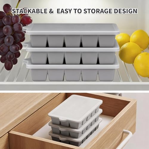 Silicone Ice Cube Tray 2 Pack, HANCELANT Ice Cube Mold, Ice Trays for Freezer with Lid for Whiskey, Cocktail, Drinks and Food, Freezer, BPA Free, Easy Release