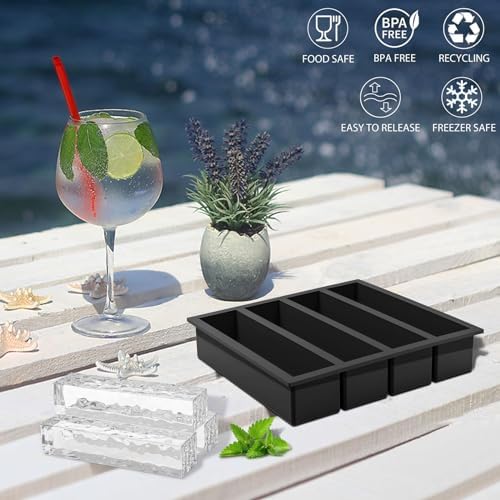 Kitchen Silicone Ice Cube Trays Large for Whisky, Collins Ice Cube Mold Tray Also Used for Butter Mold, 2 Count