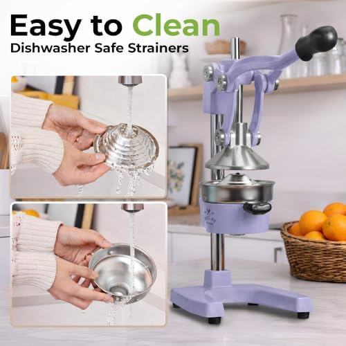 Zulay Kitchen Cast Iron Juicer - Heavy Duty Orange Juicer with Detachable Strainers for Easy Cleaning, Citrus Press for Citrus Fruits, Perfect for Bartenders, Juice Lovers & Health Enthusiasts