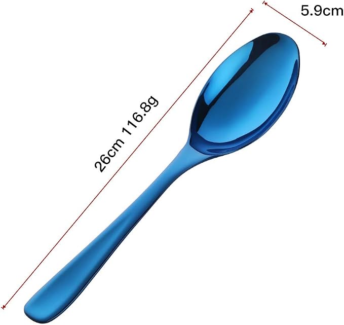 Buffet Serving Spoons, Stainless Steel 10 Inch Blue Plated Server Set of 2, Large Salad Serverware Utensils, Dishwasher Safe