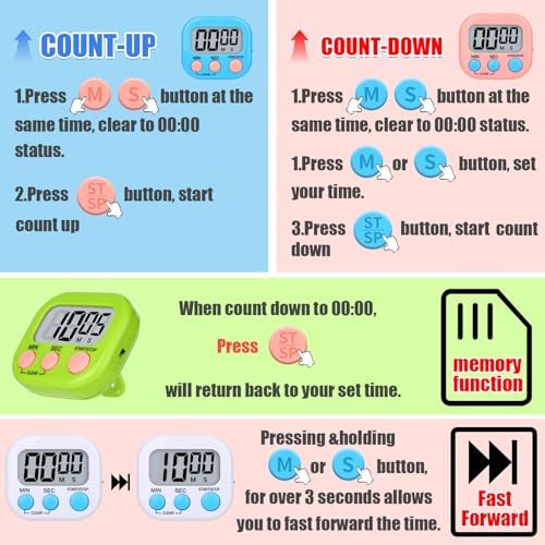16 Packs Digital Timer Multi-Function Electronic Timers for Classroom Small Magnetic Countdown Stopwatch Mini Loud Alarm Stop Clock for Kitchen Cooking Games Meeting Study Work Baking Sports Office