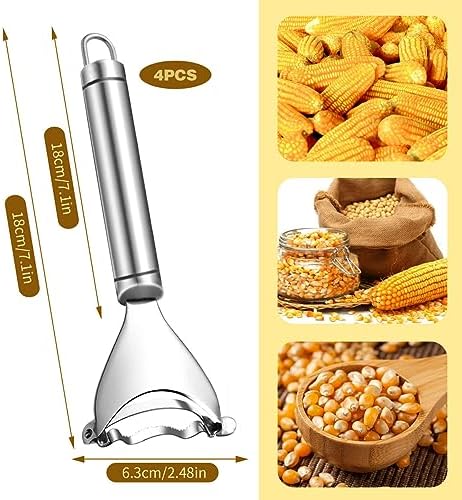 Stainless Steel Corn Peeler & Planer - 4 Pcs Set, Ergonomic Handle, Corn Kernel Remover, Magic Corn Stripper Tool
