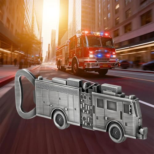 Zinc Alloy Fire Truck Bottle Opener - No Ladder Version, Beer Bottle Opener with Gift Bag, Creative Bar Accessories, Man Cave Decor, Bottle Opener Set Gift for Men Women Firefighters, Silver