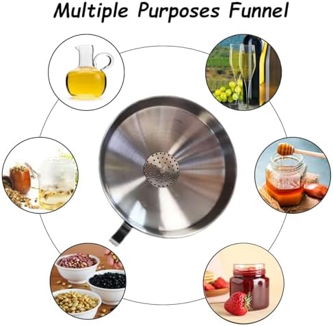 4 Pack Stainless Steel Funnels for Kitchen Use with Removable Strainer Metal Funnel Kitchen Funnel Set Transferring of Liquid, Oils, Jam, Dry Ingredients & Powder