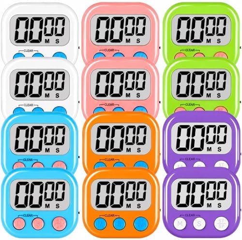 ZILLEEN Digital Kitchen Classroom Timers for Kids Cooking 12pcs MulticolorA