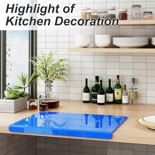 JJL Acrylic Cutting Board with Counter Lip, Anti-Slip, 16 x 12.5 Inches, Blue, Perfect for Cutting Bread, Meat, and Vegetables, Ideal Choice for Kitchen Countertop Decor