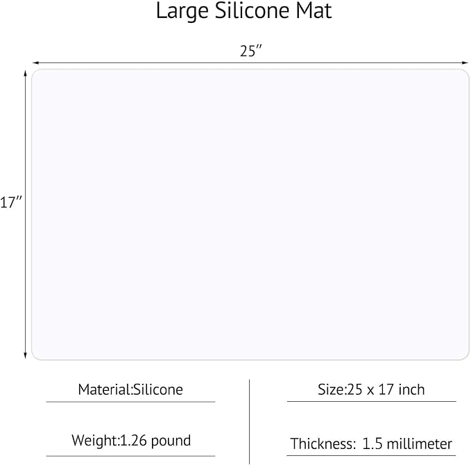 Silicone Mats for Kitchen Counter, Thicker 0.06", 25 x 17 inches Multipurpose Table Mat, Silicone Pad Desk Work Mat, Nonstick Nonskid Heat-Resistant Pad, Placemat, Semitransparent