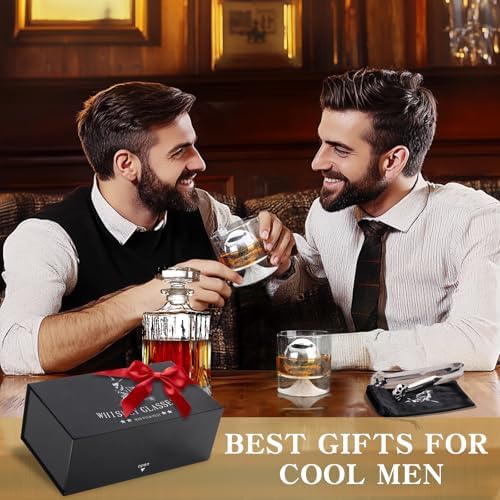 Gifts for Men Him Husband - Whiskey Stones Gift Set - Whiskey Glass Set of 2 - Gift for Birthday Wedding for Boyfriend Fiance, Cool Burbon Scotch Set Gifts