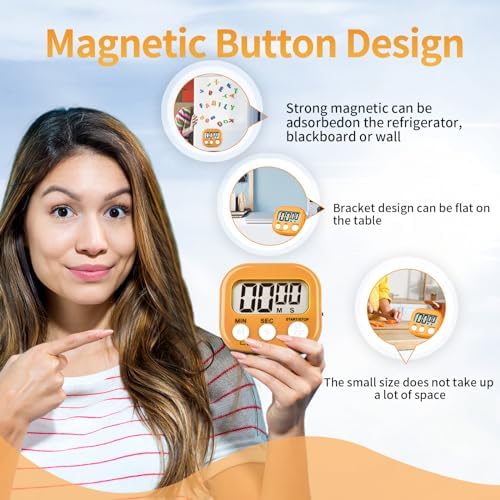 4 Pack Orange Digital Kitchen Timer Magnetic Digital Timer with Big Display Loud Ring Cooking Timers for Cooking, Game, Gym, Break Time, Classroom(4, Orange)