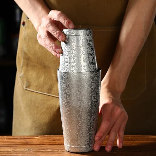 Stainless Steel Boston Shaker with Etched Pattern Weighted Shaking Tin Set (Spirit Vintage)