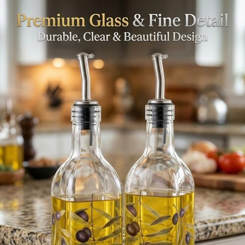 Topadorn 17oz Glass Olive Oil Dispenser Bottle, 2 Pack Oil Bottles