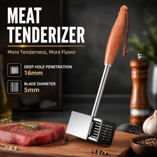 2-in-1 Stainless Steel Meat Tenderizer Hammer, Dual Sided Meat Mallet with Removable Needle Design, 0.66LB Heavy Duty Steak Pounder with Non-Slip Rosewood Handle for Beef Pork Chicken
