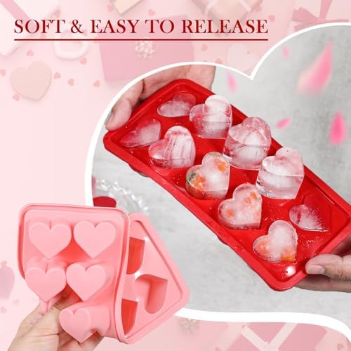 Webake 4-Pack Heart Ice Cube Trays with Lids, Silicone Valentine’s Heart-Shaped Molds for Chilling Whisky, Cocktails & Beverages, Also Ideal for Making Chocolate, Soap & Wax Melts