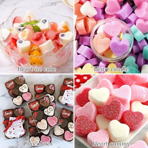 Heart Shape Ice Cube Tray 2PCS Mini Heart Ice Mold Silicone Heart Ice Cube Molds with Lid Mini Heart Ice Cube Tray for Whiskey Cocktail Valentine's Day Cubes Chocolate Candy Jelly Gummy Soap ﻿