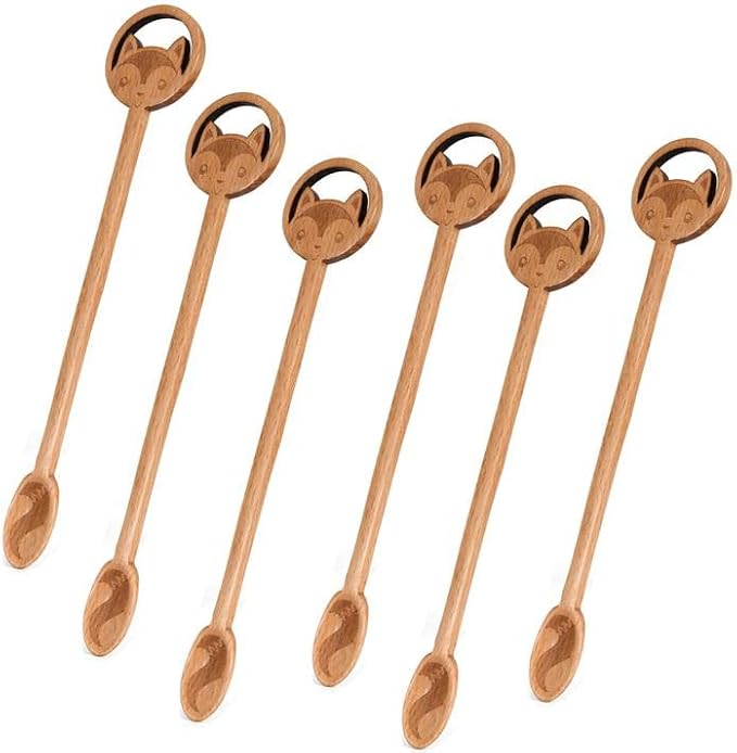 6 Pack Wooden Coffee & Tea Spoons - Fox Design