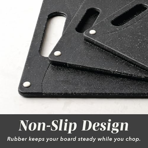 COOK WITH COLOR Non-Slip Cutting Board Set – Kitchen Essentials with Easy Grip Handle for Meat, Veggies, and Fruits, 3 Cutting Boards, Speckled Black