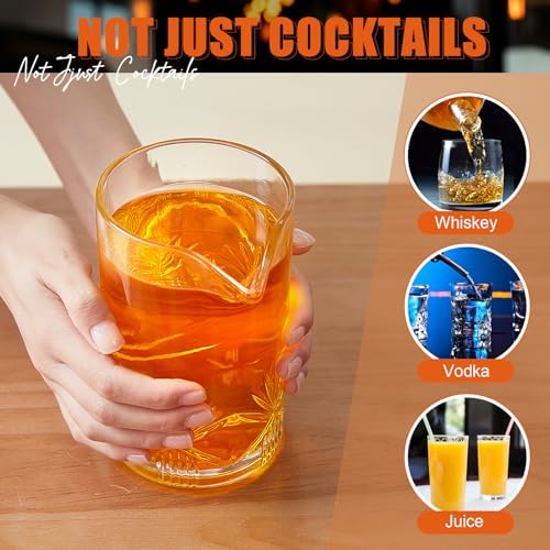 Dandat 4 Pcs 24 oz Cocktail Mixing Glass Crystal Stirring Glass for Cocktail Whiskey Mixing Glasses Bartender Pitcher for Bar Party Bartender Home Whiskey Drinking Shaker Accessory